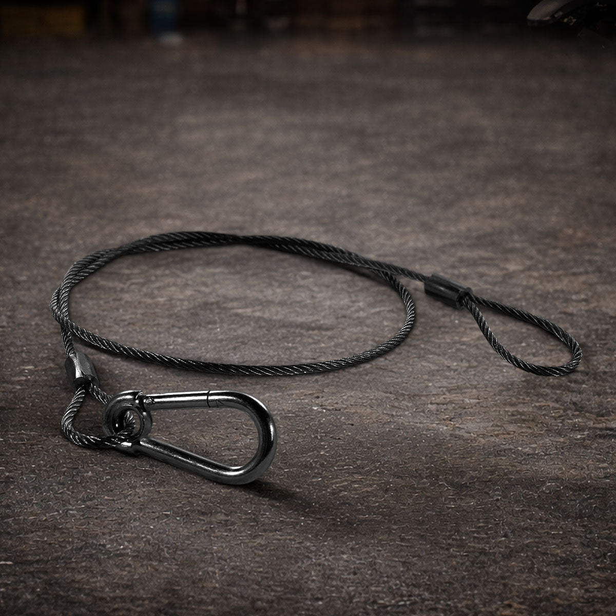 2 foot black coated stainless steel safety cable for film production and lighting rigging
