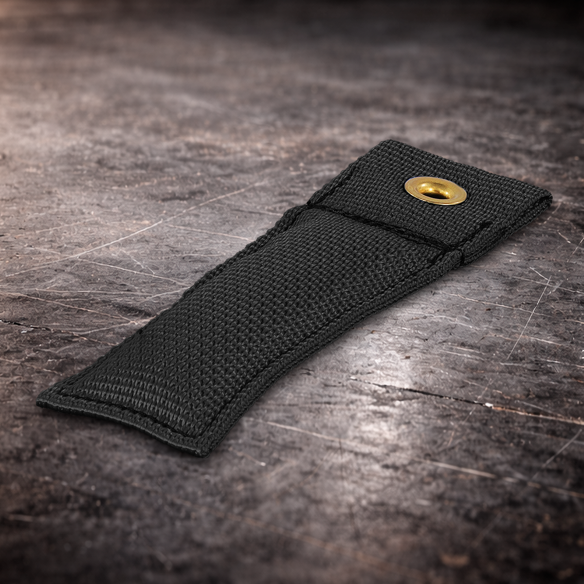 4 inch black marker with grommet on industrial surface black fabric marker flag close up stitching detail
4 inch grip marker with metal grommet black black set marker on dark warehouse background film production marker black with grommet