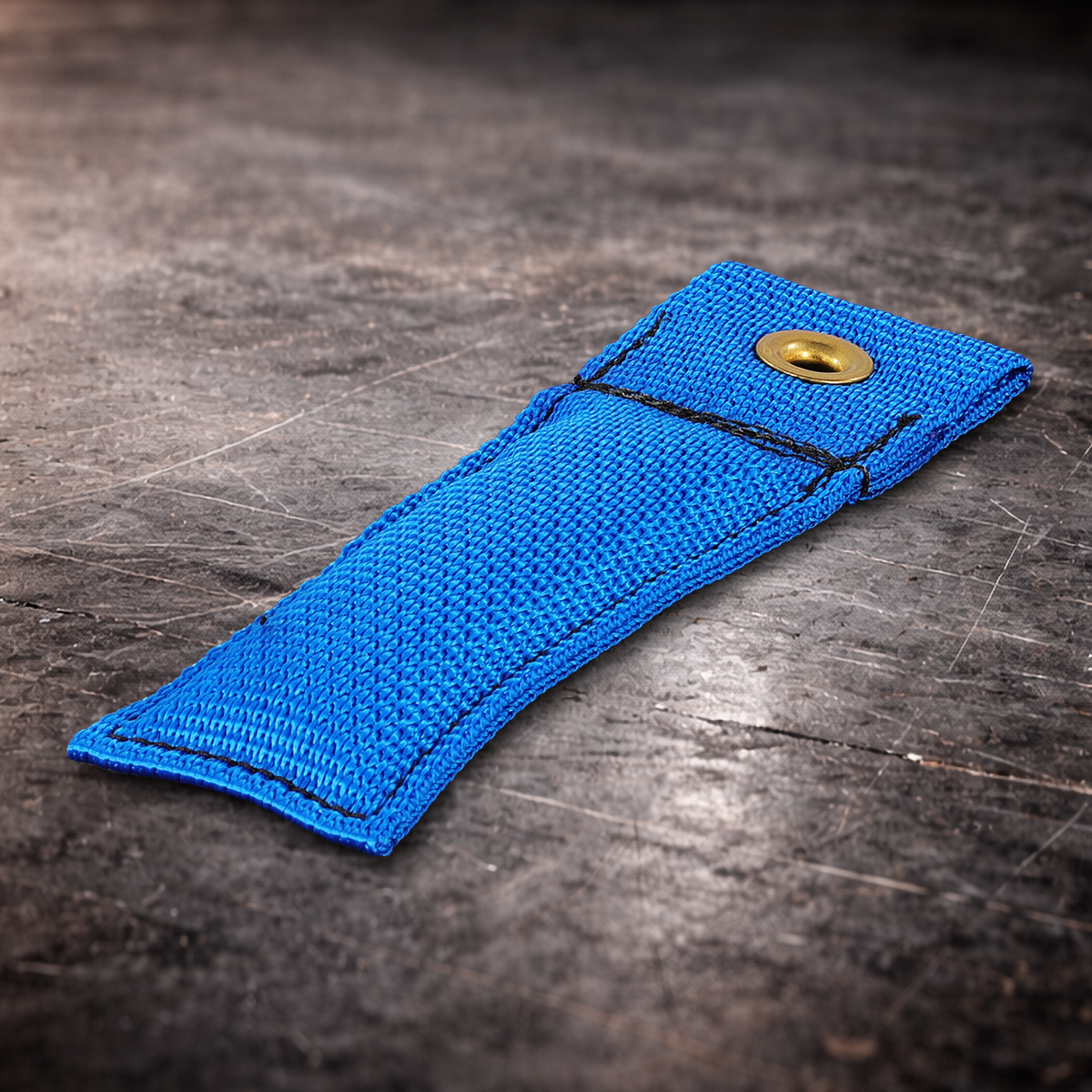 4 inch blue marker flag with grommet on industrial surface blue fabric marker flag close up stitching detail
4 inch grip marker flag with metal grommet blue blue set marker flag on dark warehouse background
film production marker flag blue with grommet