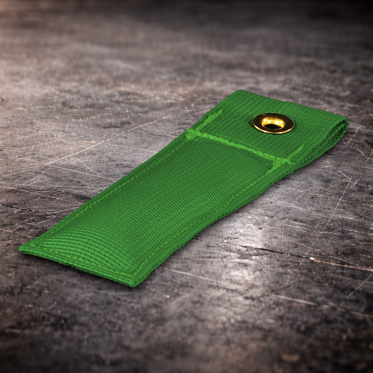4 inch chroma green marker flag with grommet on industrial surface
chroma green fabric marker flag close up stitching detail
4 inch grip marker flag with metal grommet chroma green
green set marker flag on dark warehouse background
film production marker flag chroma green with grommet