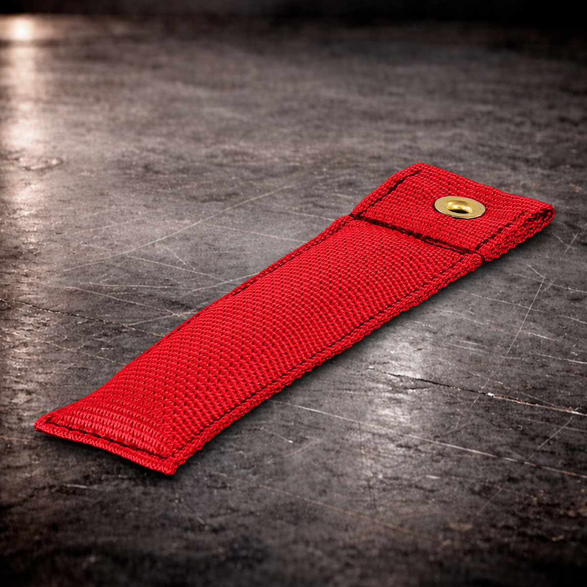 6 inch red marker flag with grommet on industrial surface red fabric marker flag close up stitching detail 6 inch grip marker flag with metal grommet red
red set marker flag on dark warehouse background film production marker flag red with grommet