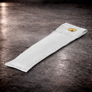 6 inch white marker with grommet on industrial surface white fabric marker flag close up stitching detail
6 inch grip marker with metal grommet white white set marker on dark warehouse background film production marker white with grommet