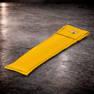 6 inch yellow marker flag with grommet on industrial surface yellow fabric marker flag close up stitching detail
6 inch grip marker flag with metal grommet yellow yellow set marker flag on dark warehouse background
film production marker flag yellow with grommet.
