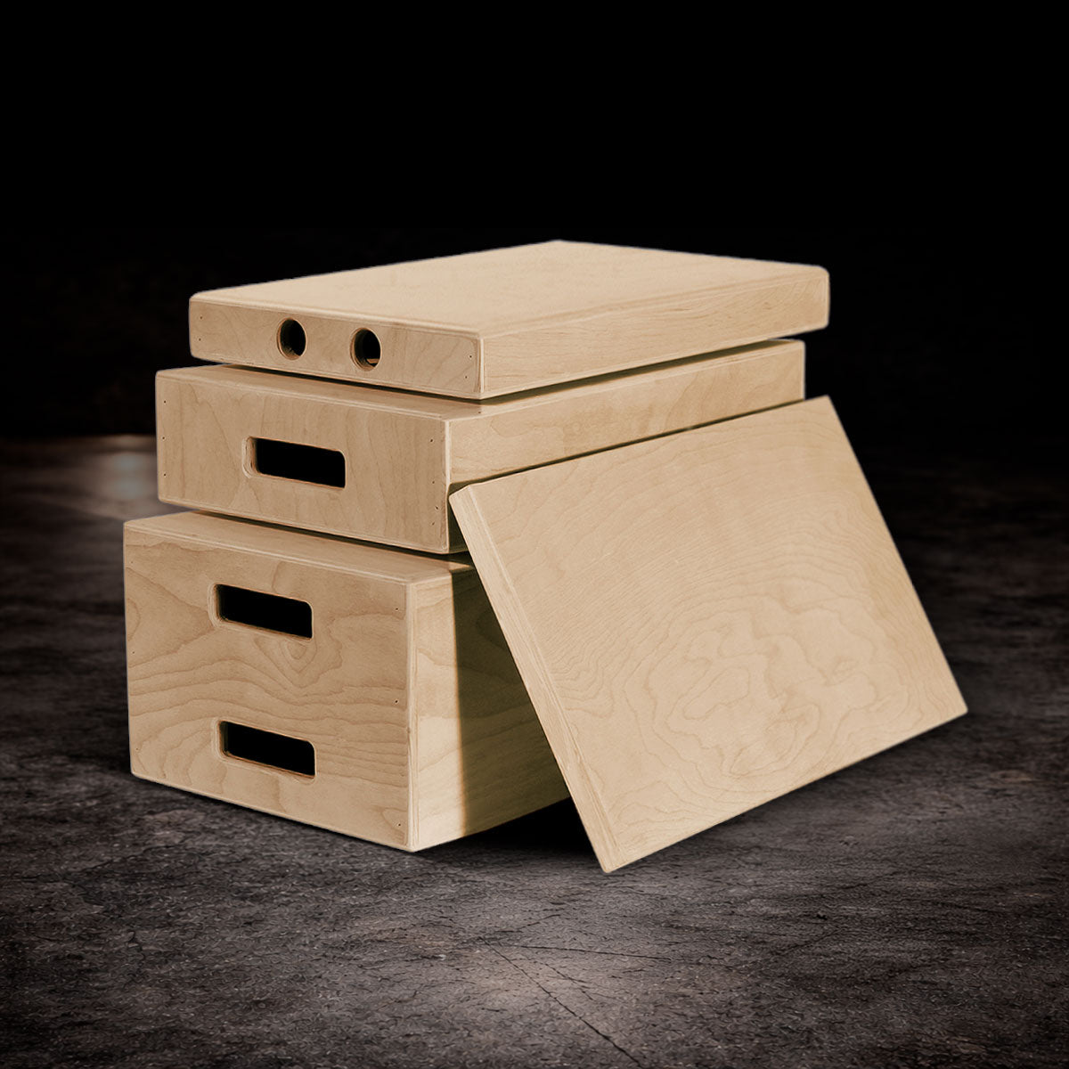 Apple Box Set featuring professional wooden full, half, quarter, and pancake apple boxes for film, television, photography, studio lighting, grip departments, and production support.