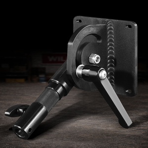 Black anodized VESA 100 swivel monitor mount for professional film and broadcast monitor rigging systems