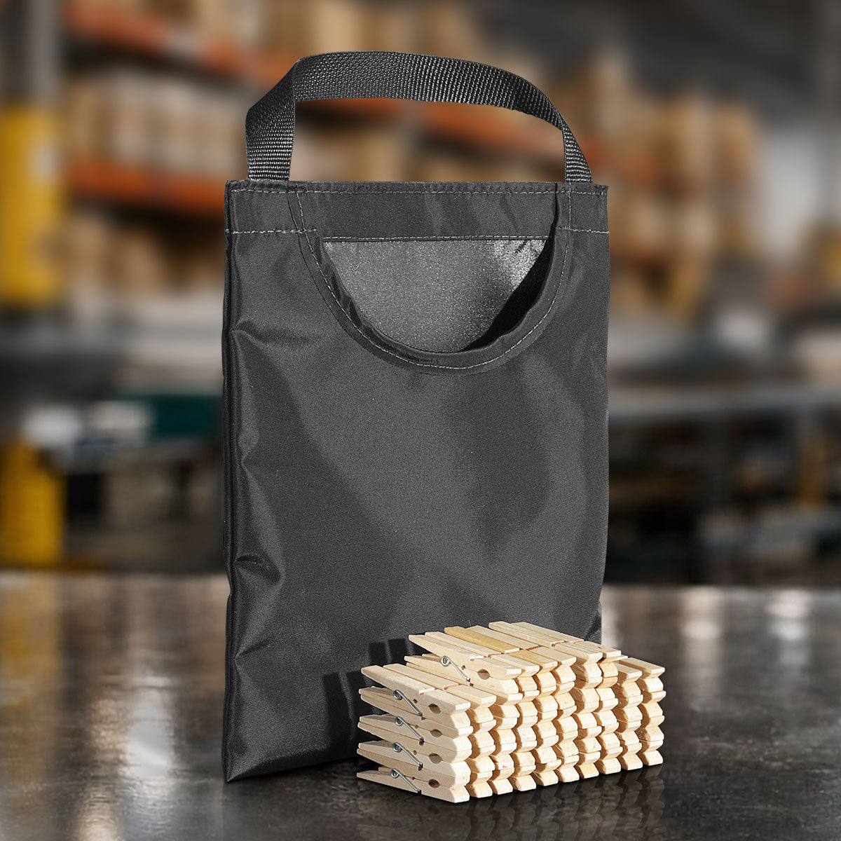 C47 clothes pin bag with 50 wooden clips, grip utility bag for film sets, lighting flags, gels, and on set organization