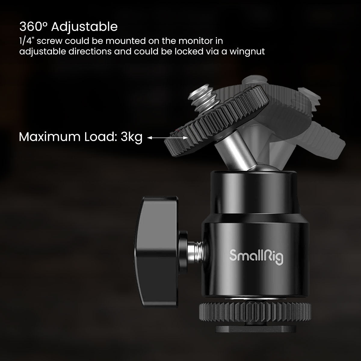 Mounting Support Kit with dual 1/4"-20 ball head mounts for cameras, monitors, LED lights, and filmmaking accessories
