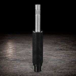 Light socket adapter to 5/8 baby pin for film studio lighting and grip rigging mounted on dark production-style background