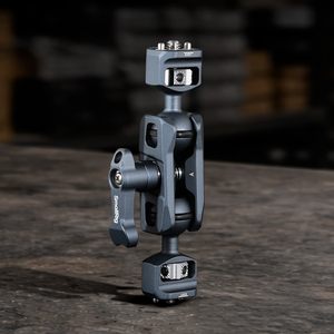 Magic arm with dual ball heads and 1/4"-20 mounting screws for monitors, cameras, LED lights, and professional camera rig accessories.