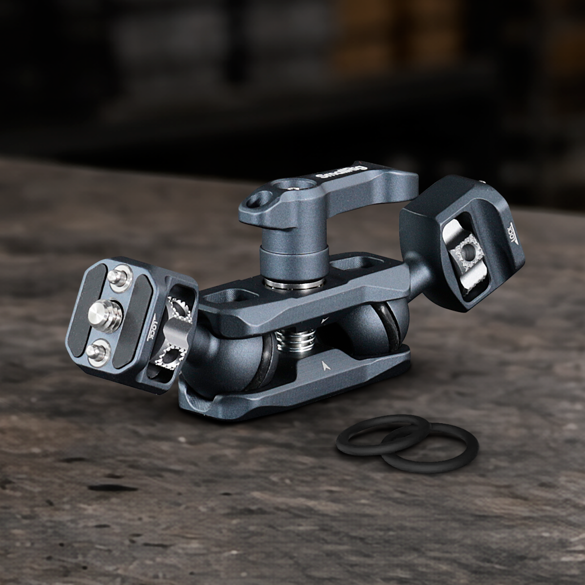 Magic arm with dual ball heads and 1/4"-20 mounting screws for monitors, cameras, LED lights, and professional camera rig accessories.