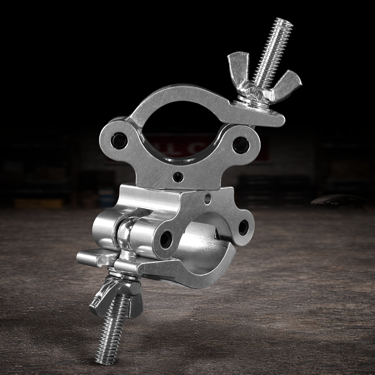 silver truss clamp for pipe lighting rigging and film production use