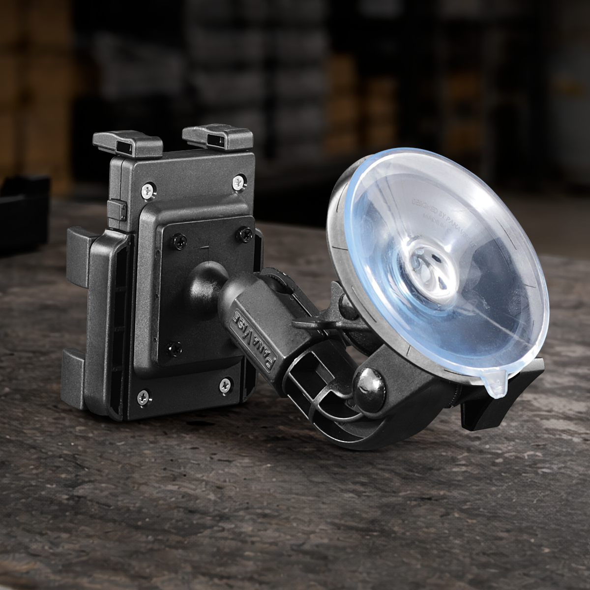 PanaVise PortaGRIP smartphone holder with 809 suction cup mount for mobile filmmaking, photography, livestreaming, navigation, and professional content creation.