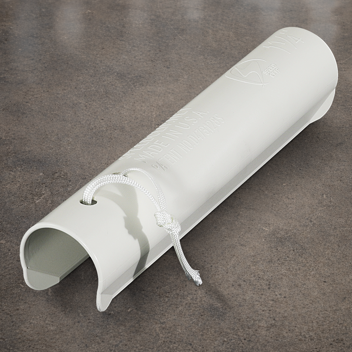 white speed clip for 1-1/4 inch speed rail pipe, snap on pipe protector for grip carts, transport, and film rigging setups