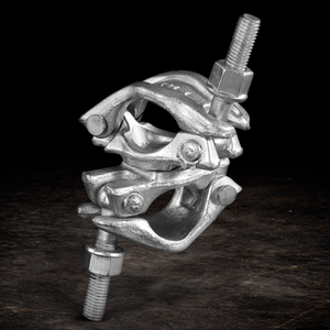 Steel swivel scaffold clamp for film rigging and pipe-to-pipe connections, heavy-duty forged clamp for lighting grids and stage builds