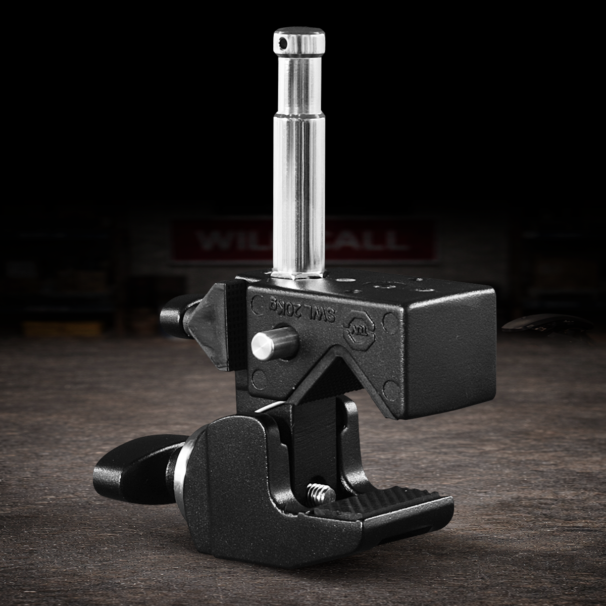 Super Clamp with Standard Handle, Snap-In Pin, and Saddle for film, television, photography, and grip equipment.
