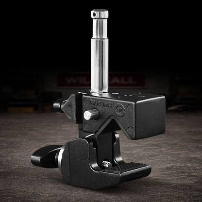 Super Clamp with Standard Handle, Snap-In Pin, and Saddle for film, television, photography, and grip equipment.