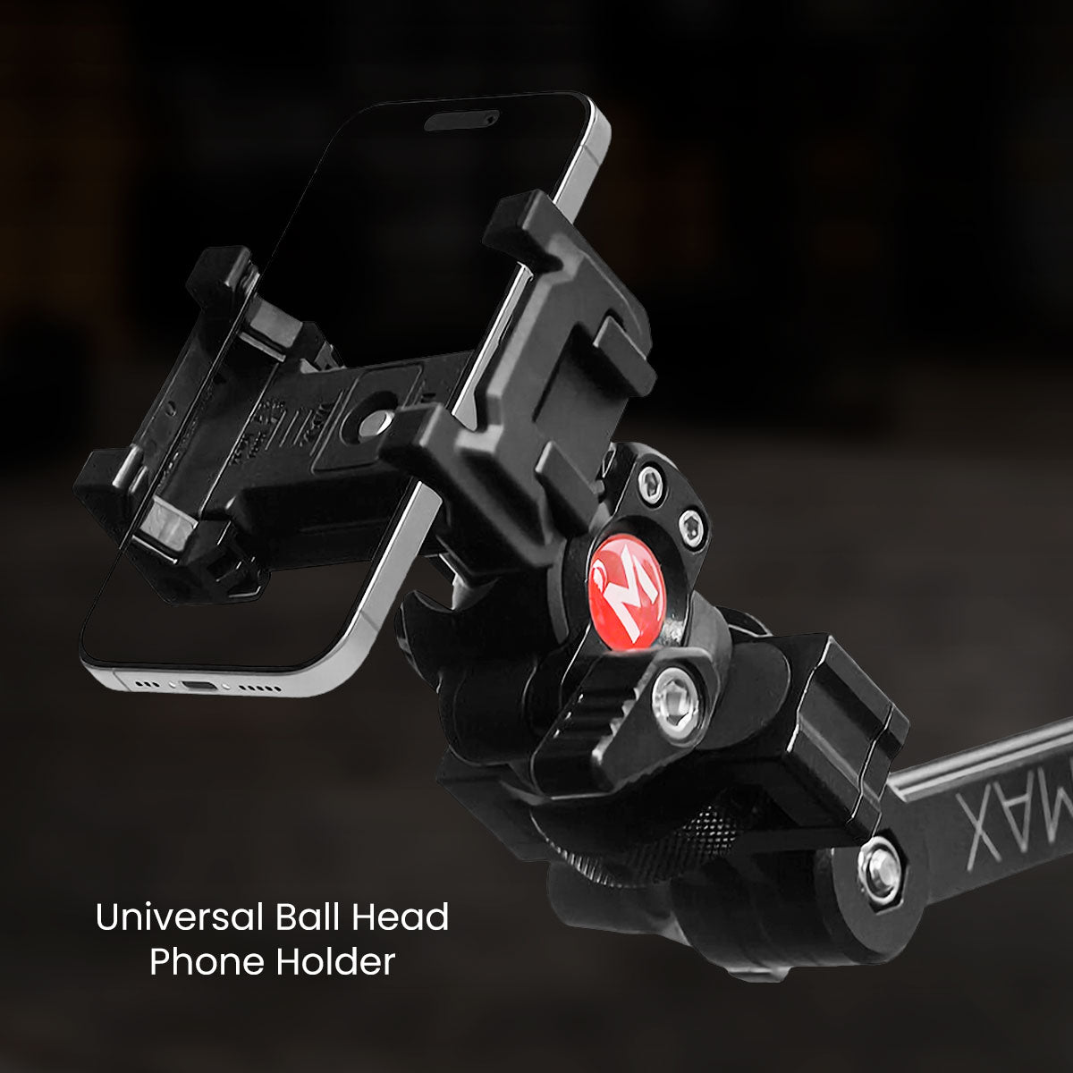 Universal Ball Head Phone Mount demonstrating full-angle ball head adjustment for smartphones, allowing flexible positioning for video production, livestreaming, and photography.