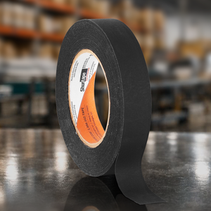 Black shurtape roll 1 inch by 60 yards professional utility tape for cable management rigging and low visibility use on film and stage sets