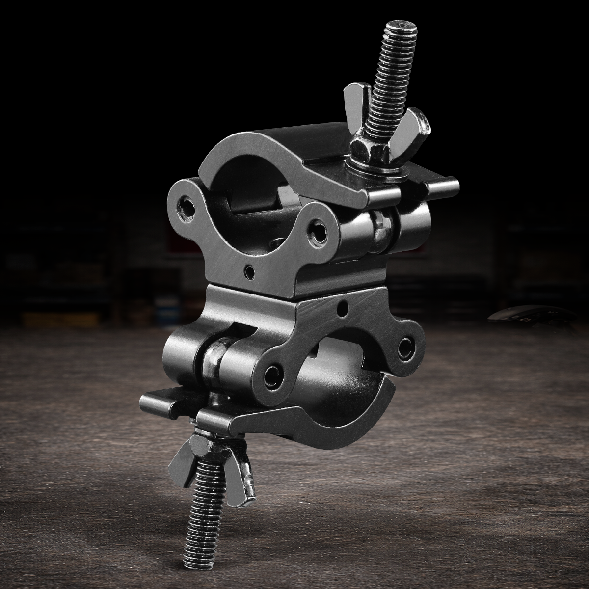 black truss clamp for pipe lighting rigging and film production use