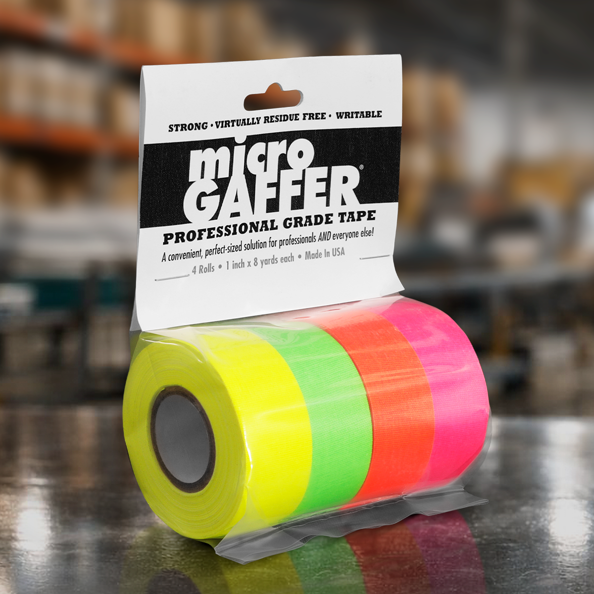 microgaffer tape 4 pack yellow green orange pink rolls for cable labeling and on set organization film grip tape